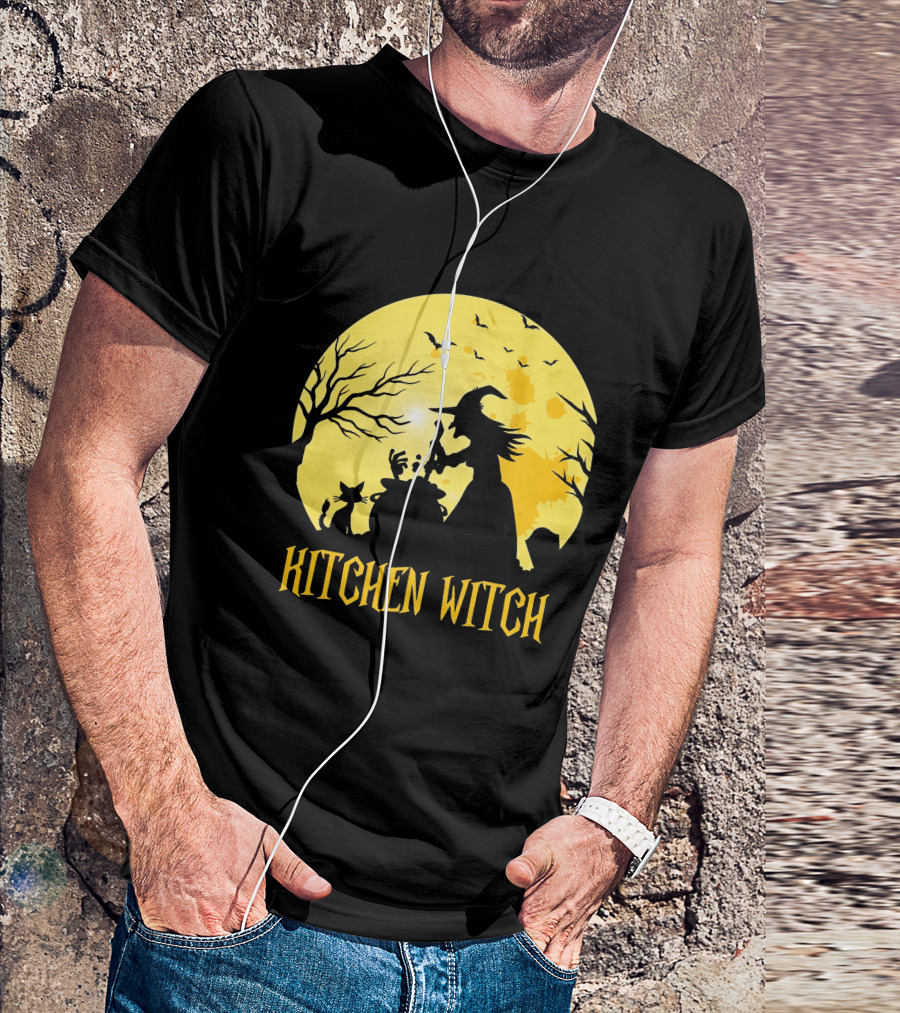 Kitchen Witch Halloween Silhouette Moon Cooking Potion T-Shirt