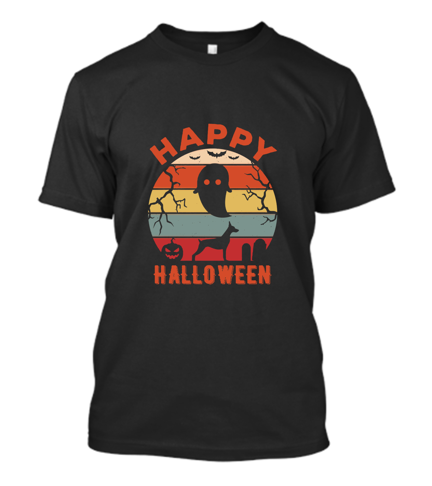 Happy Halloween Ghost Doberman Pumpkin Stripes T-Shirt
