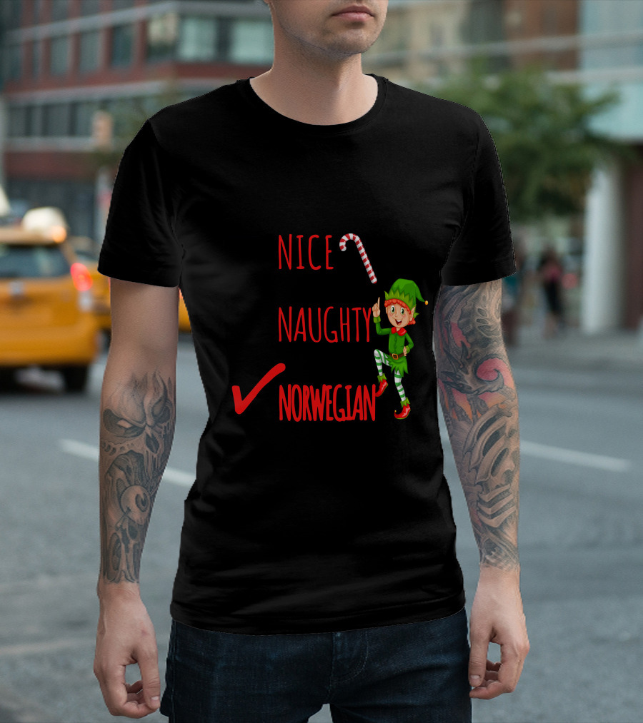 Nice Naughty Norwegian Elf Christmas Checklist T-Shirt