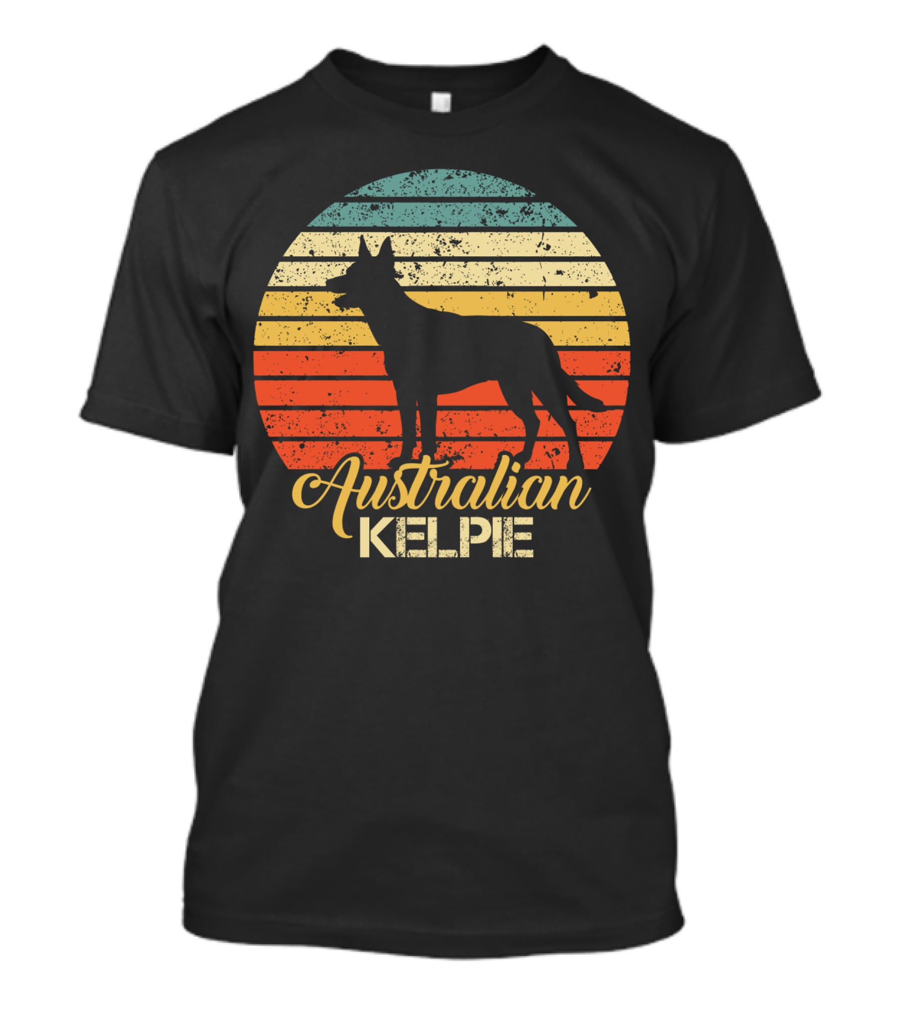 Retro Australian Kelpie Silhouette With Vintage Stripes T-Shirt