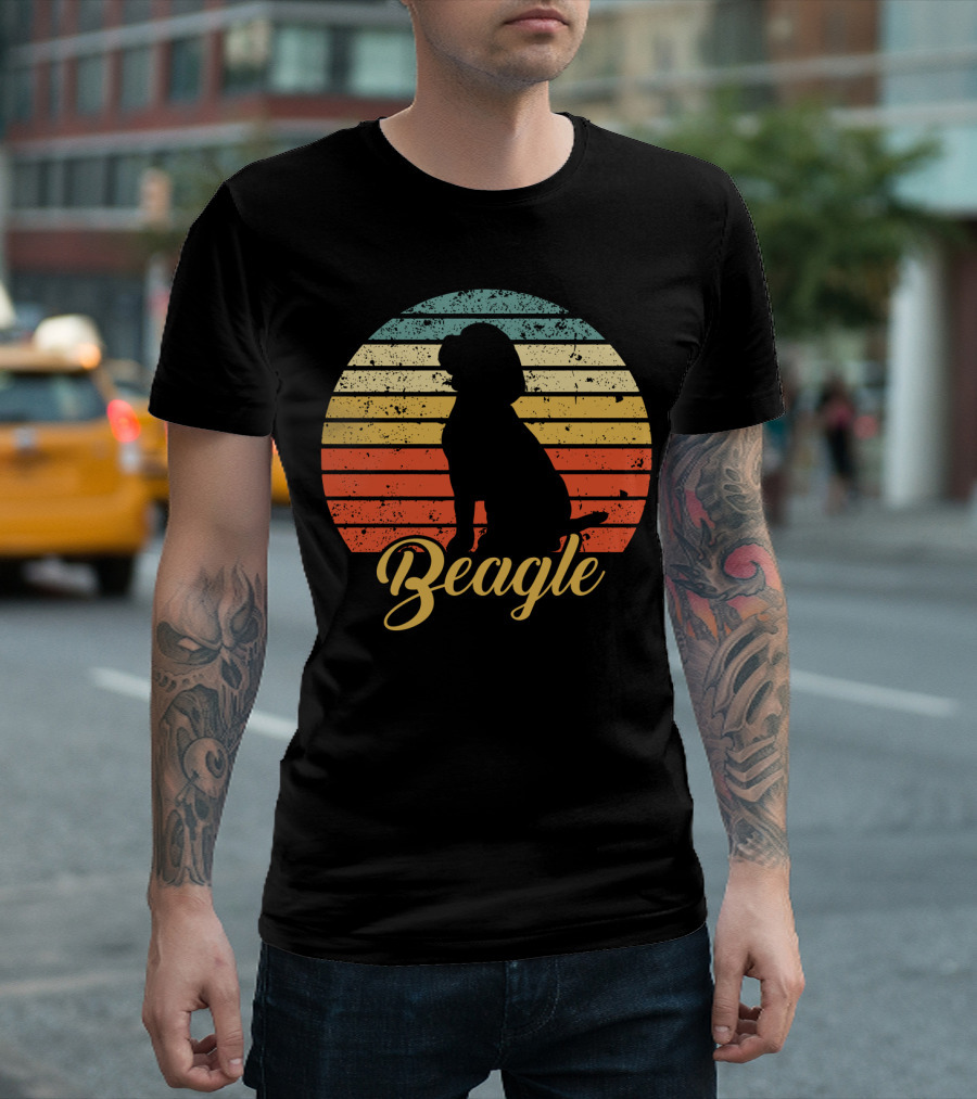 Vintage Beagle Silhouette with Retro Sunset Stripes T-Shirt