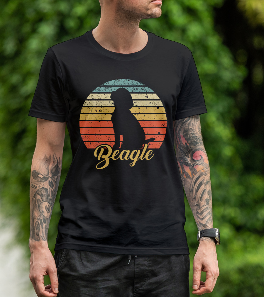 Vintage Beagle Silhouette With Retro Sunset Stripes T-Shirt