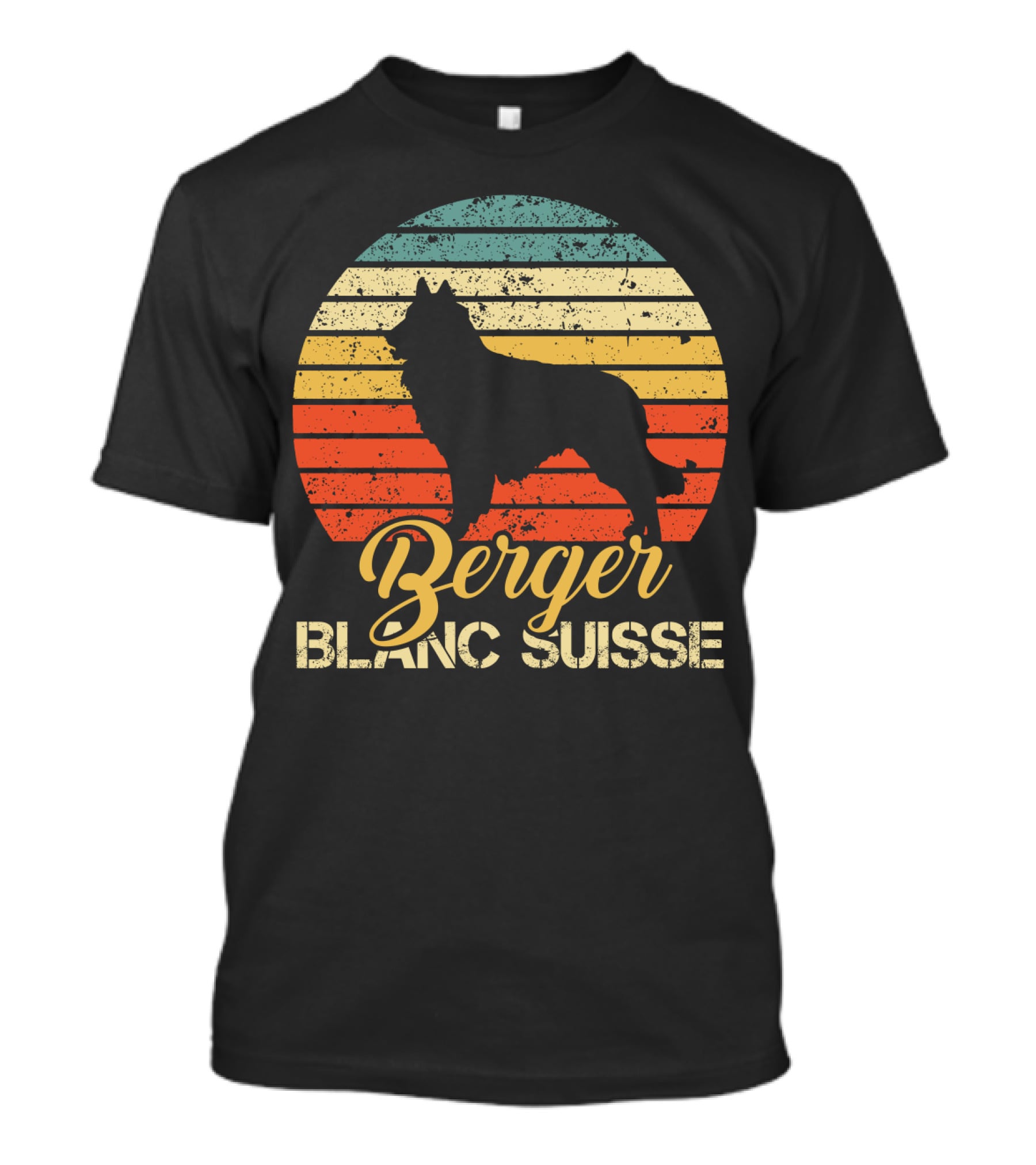 Retro Sunset Silhouette Berger Blanc Suisse Text T-Shirt