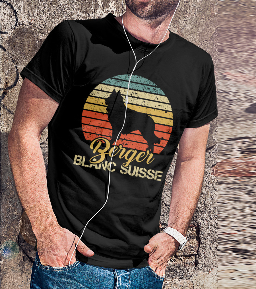 Retro Sunset Silhouette Berger Blanc Suisse Text T-Shirt