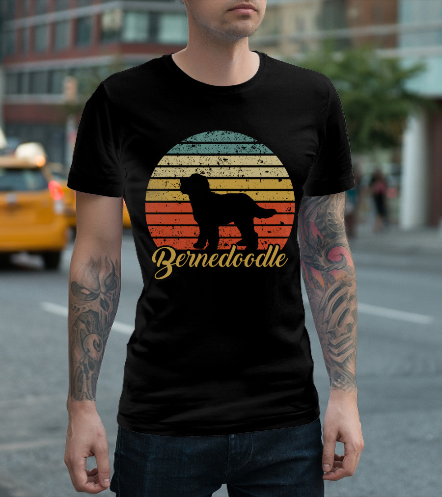 Retro Striped Bernedoodle T-Shirt