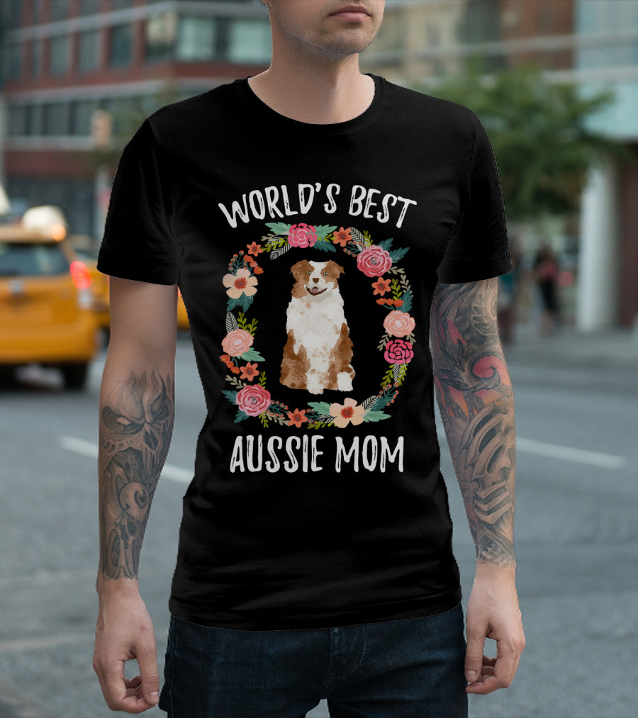World's Best Aussie Mom Floral Dog T-Shirt