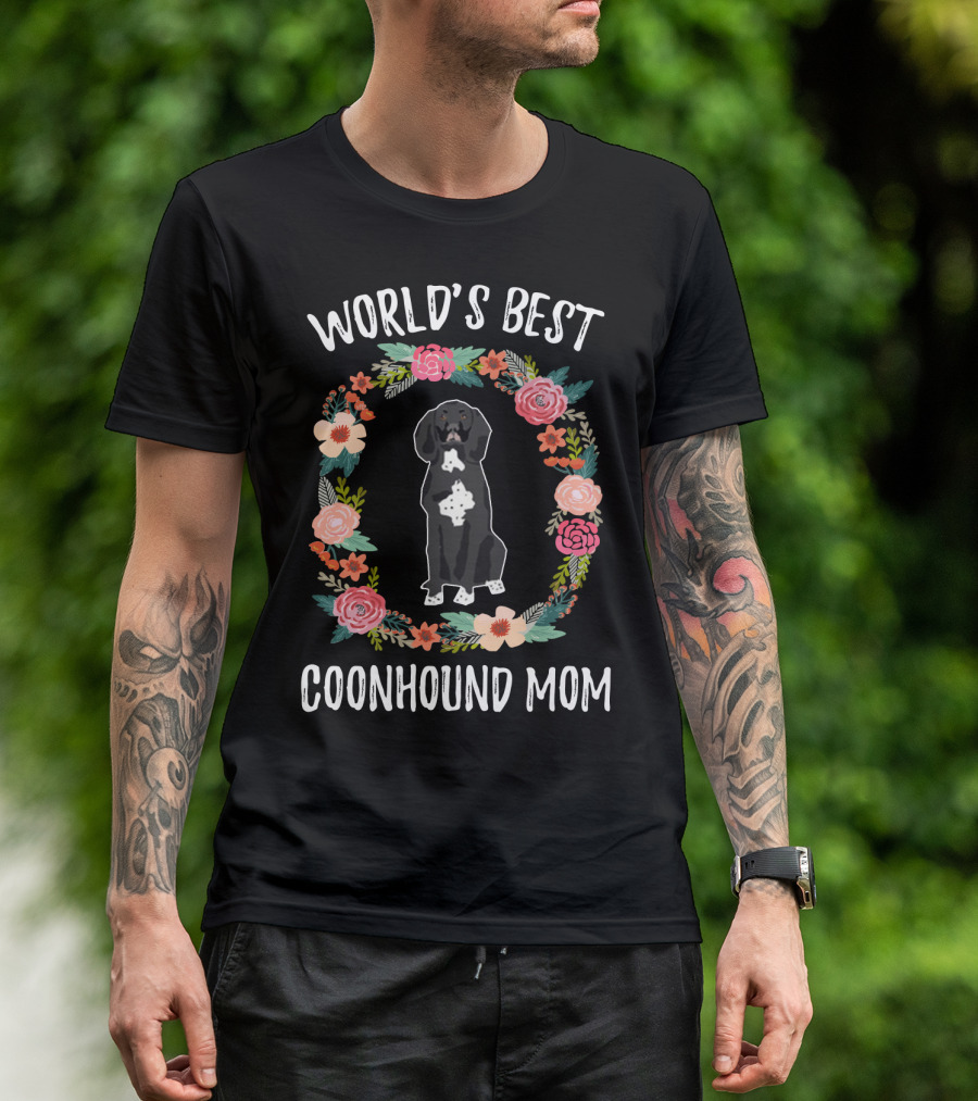 World's Best Coonhound Mom Floral Wreath T-Shirt