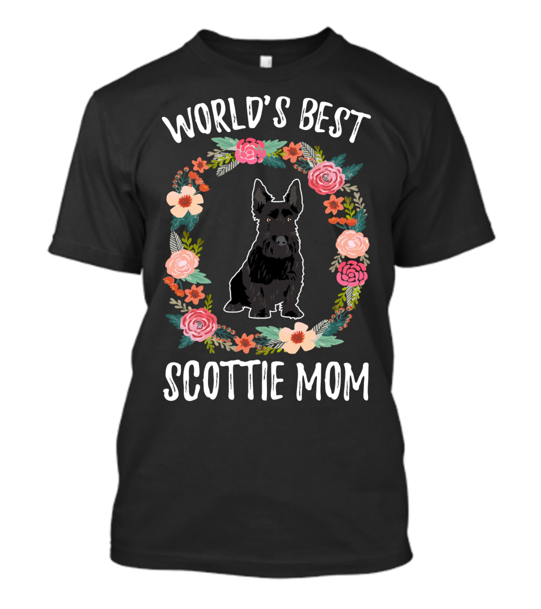 World's Best Scottie Mom Floral Wreath T-Shirt