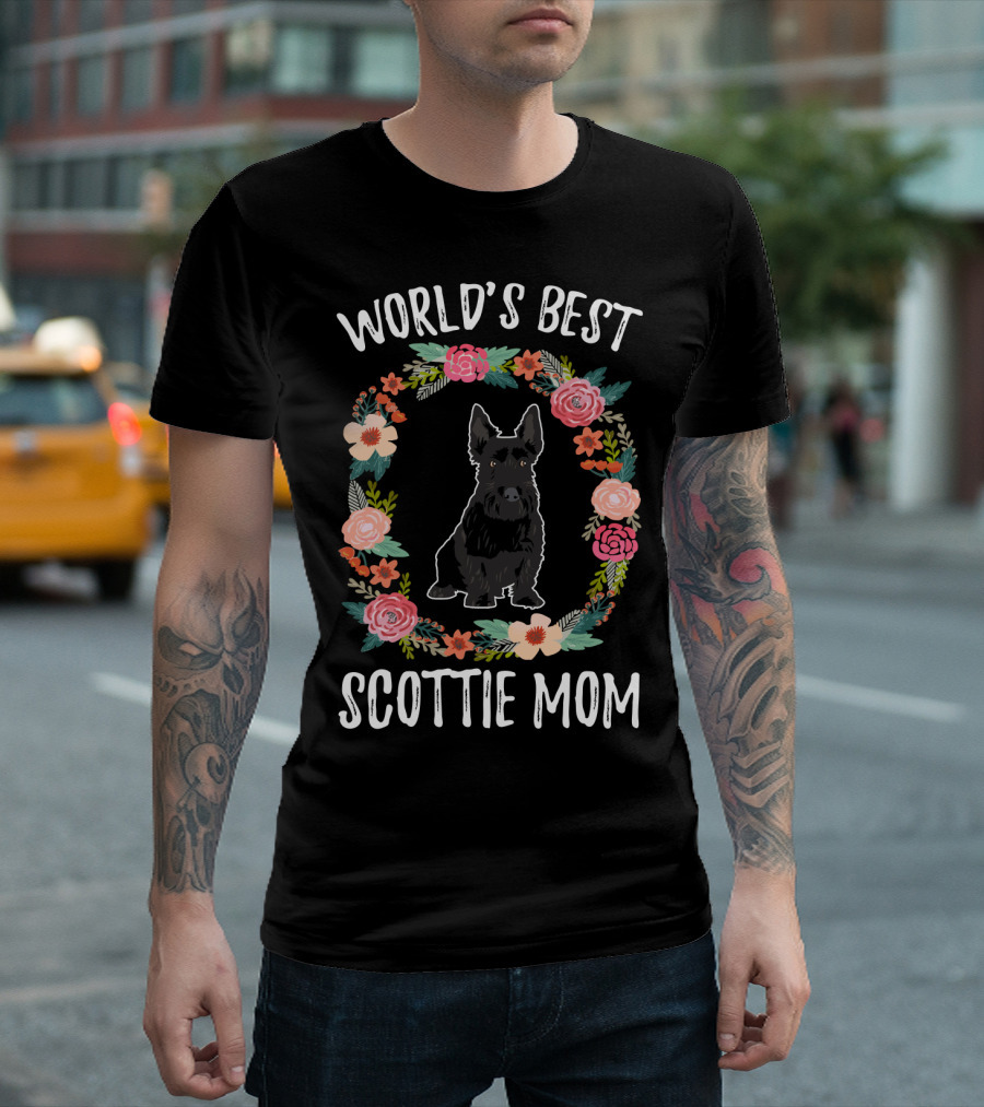 World's Best Scottie Mom Floral Wreath T-Shirt