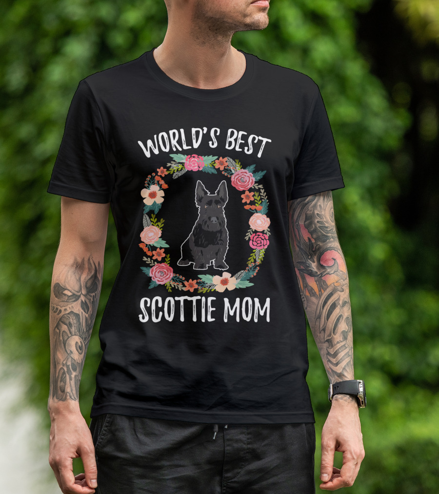World's Best Scottie Mom Floral Wreath T-Shirt
