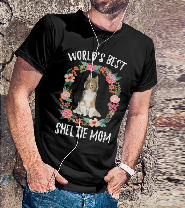 World's Best Sheltie Mom Floral Wreath T-Shirt