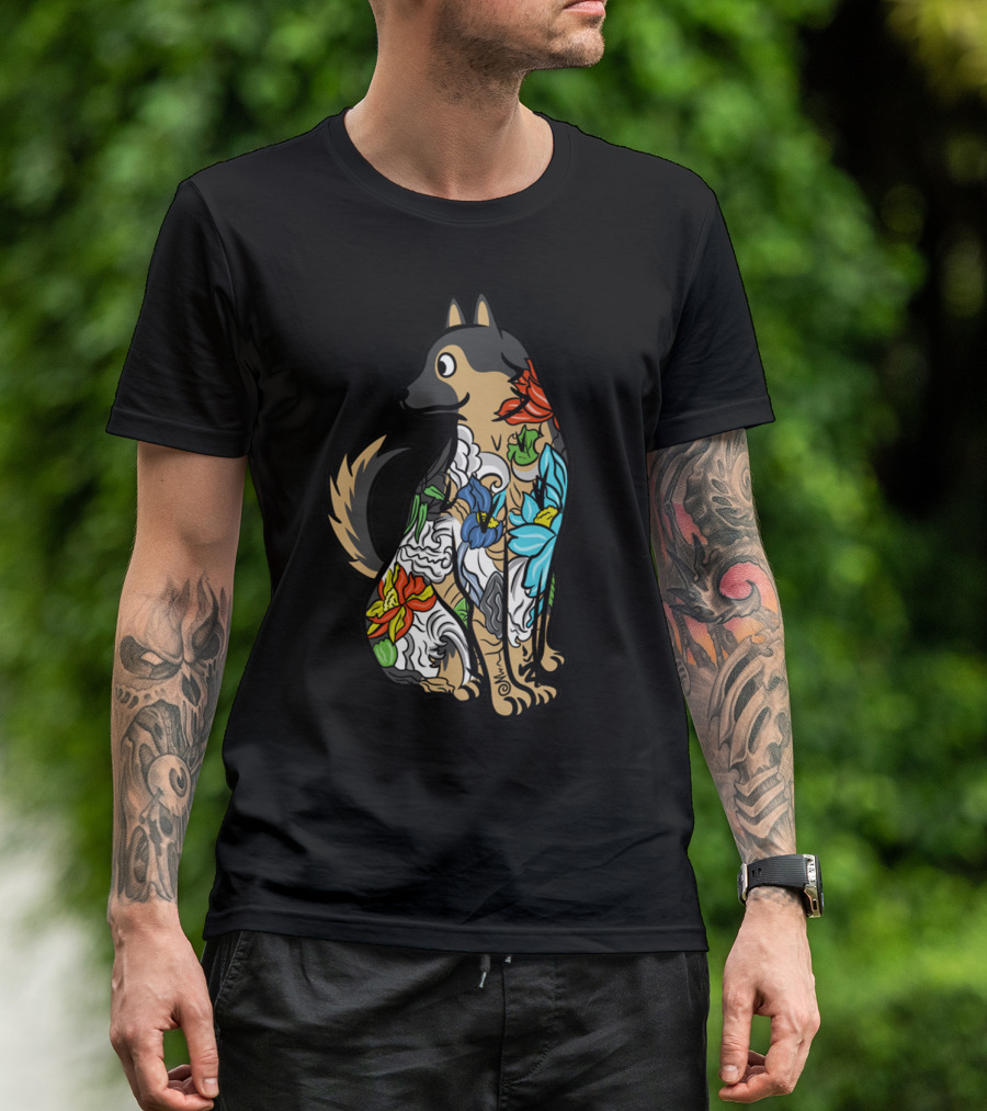 German Shepherd Vibrant Floral Tattoo T-Shirt