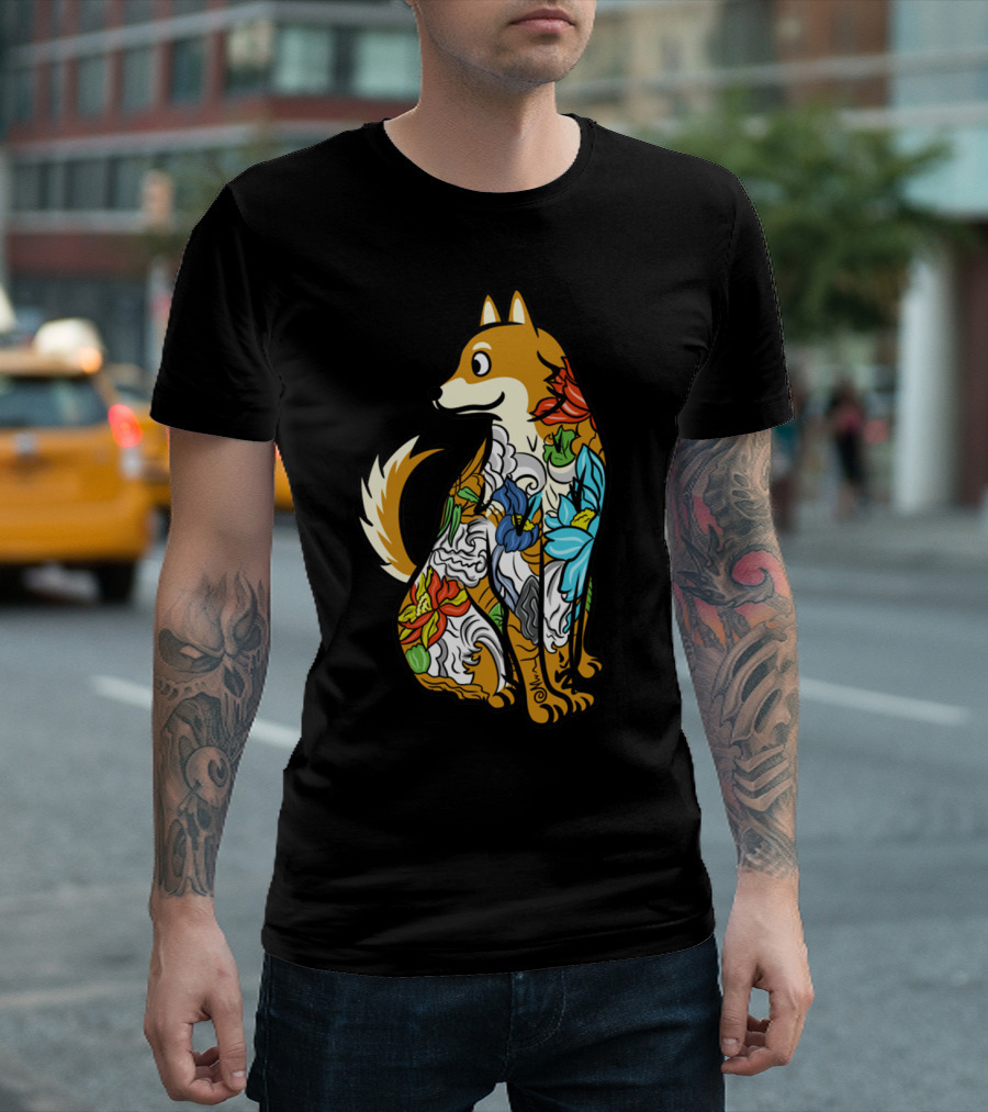 SHIBA INU TATTOO COLORFUL FLORAL T-Shirt