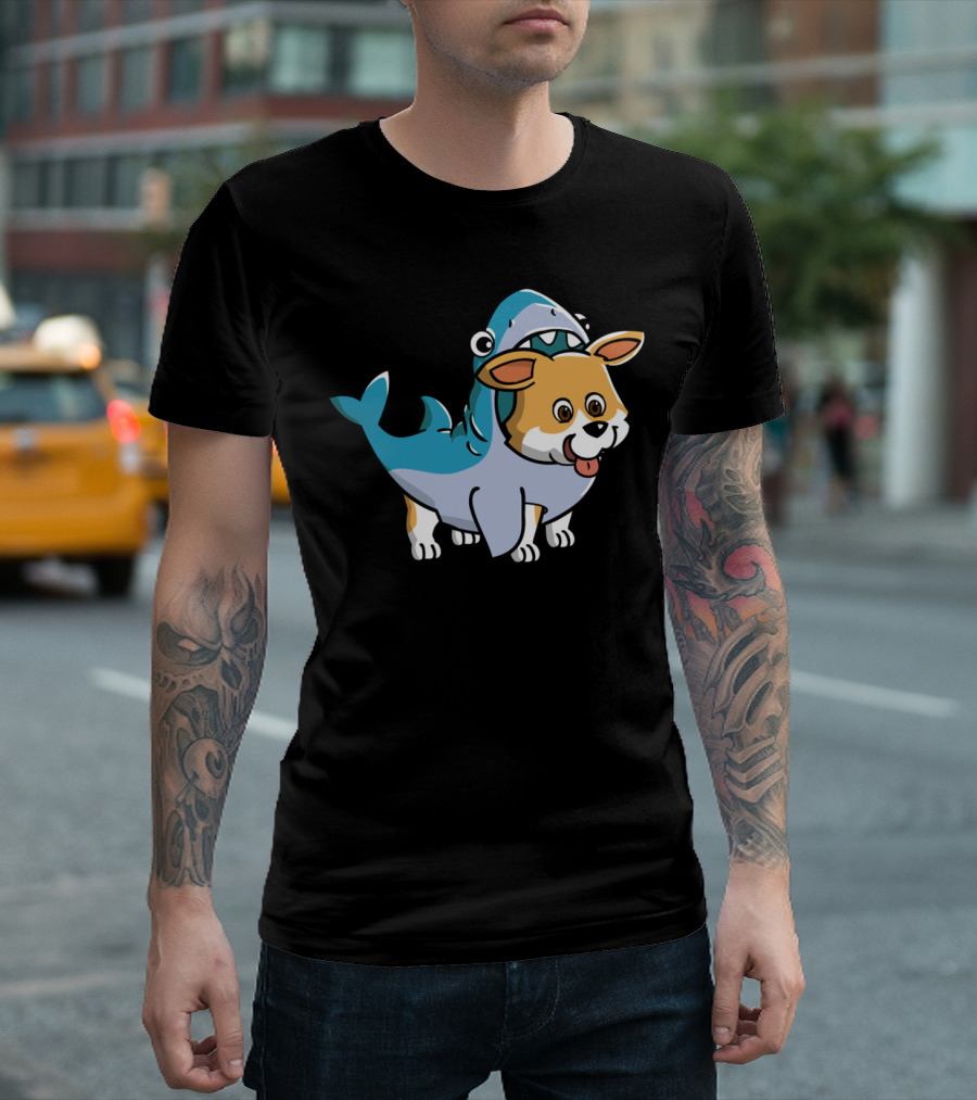 Corgi In Shark Costume Cute Hybrid T-Shirt