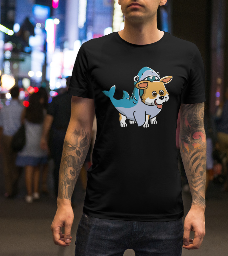 Corgi In Shark Costume Cute Hybrid T-Shirt