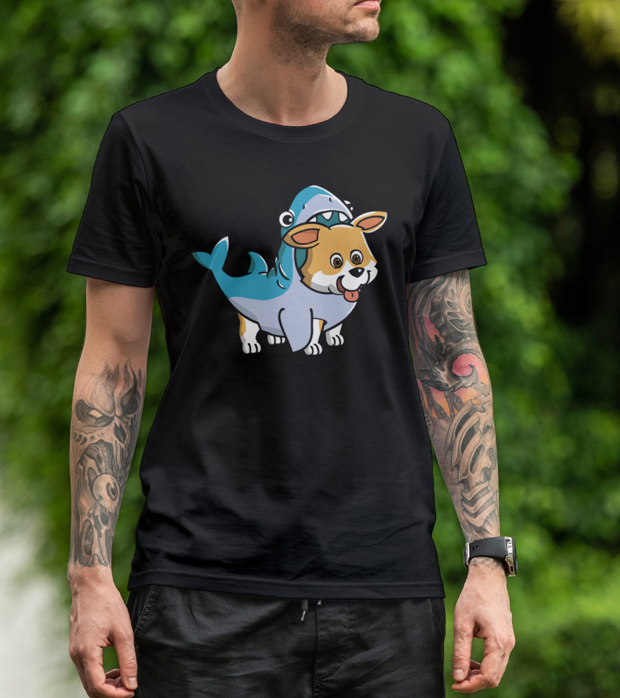 Corgi In Shark Costume Cute Hybrid T-Shirt