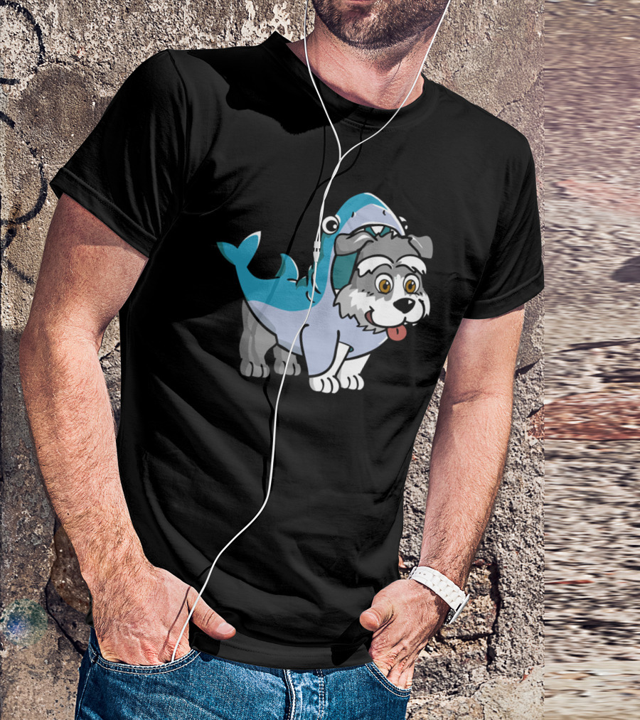 Schnauzer In Shark Costume Playful Cartoon Mashup T-Shirt