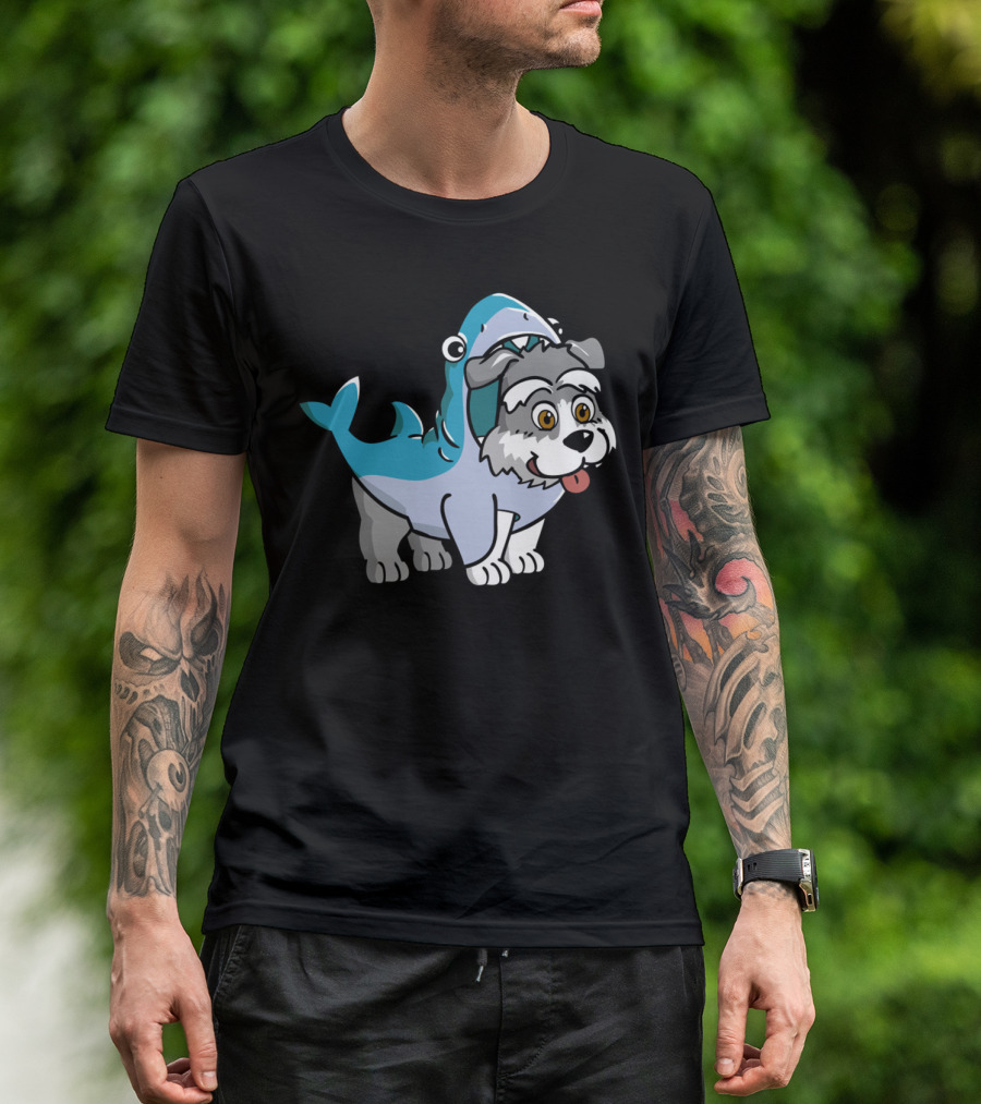 Schnauzer In Shark Costume Playful Cartoon Mashup T-Shirt