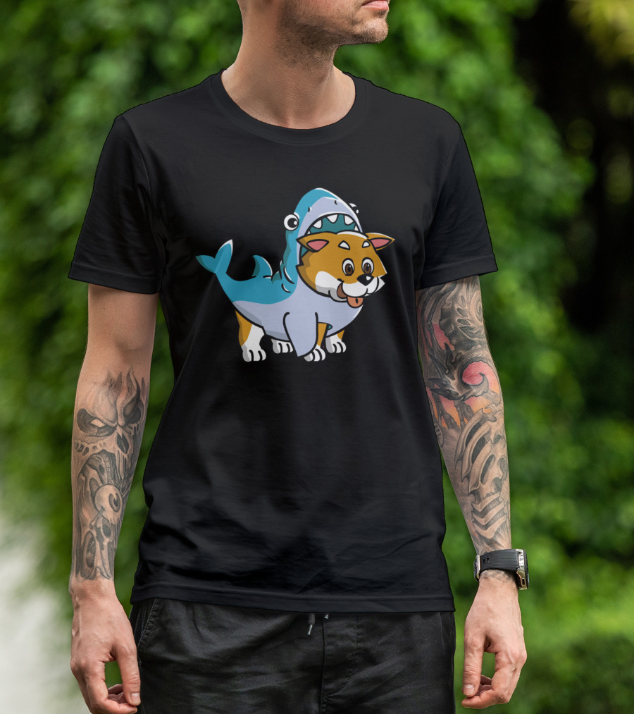 Shiba Inu Shark Costume Fusion Fun T-Shirt