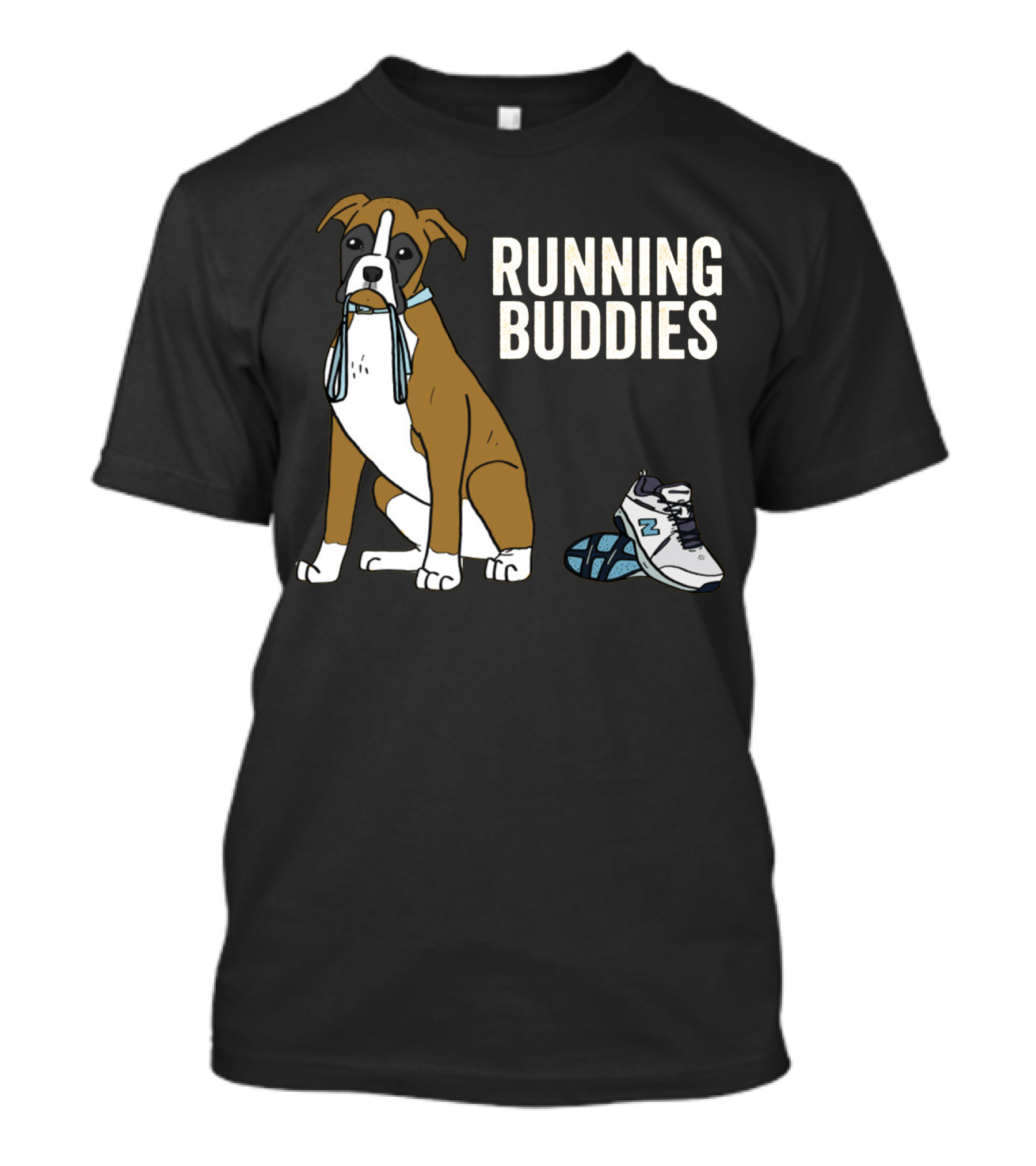 Boxer With Shoe And Running Buddies Text T-Shirt