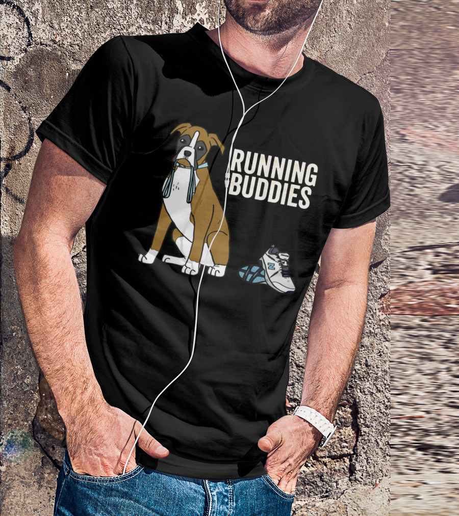 Boxer With Shoe And Running Buddies Text T-Shirt