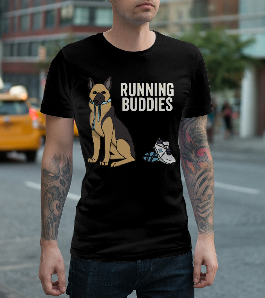 German Shepherd Running Buddies with Shoes and Collar T-Shirt