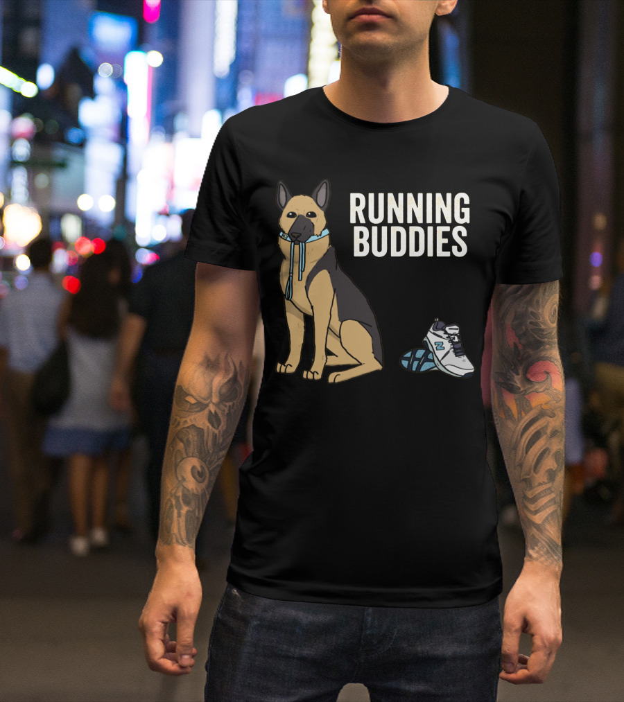 German Shepherd Running Buddies With Shoes And Collar T-Shirt