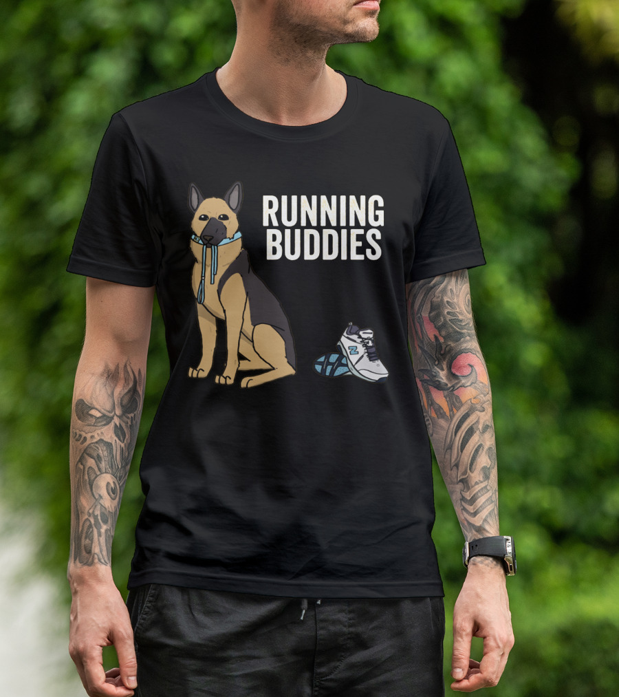 German Shepherd Running Buddies With Shoes And Collar T-Shirt