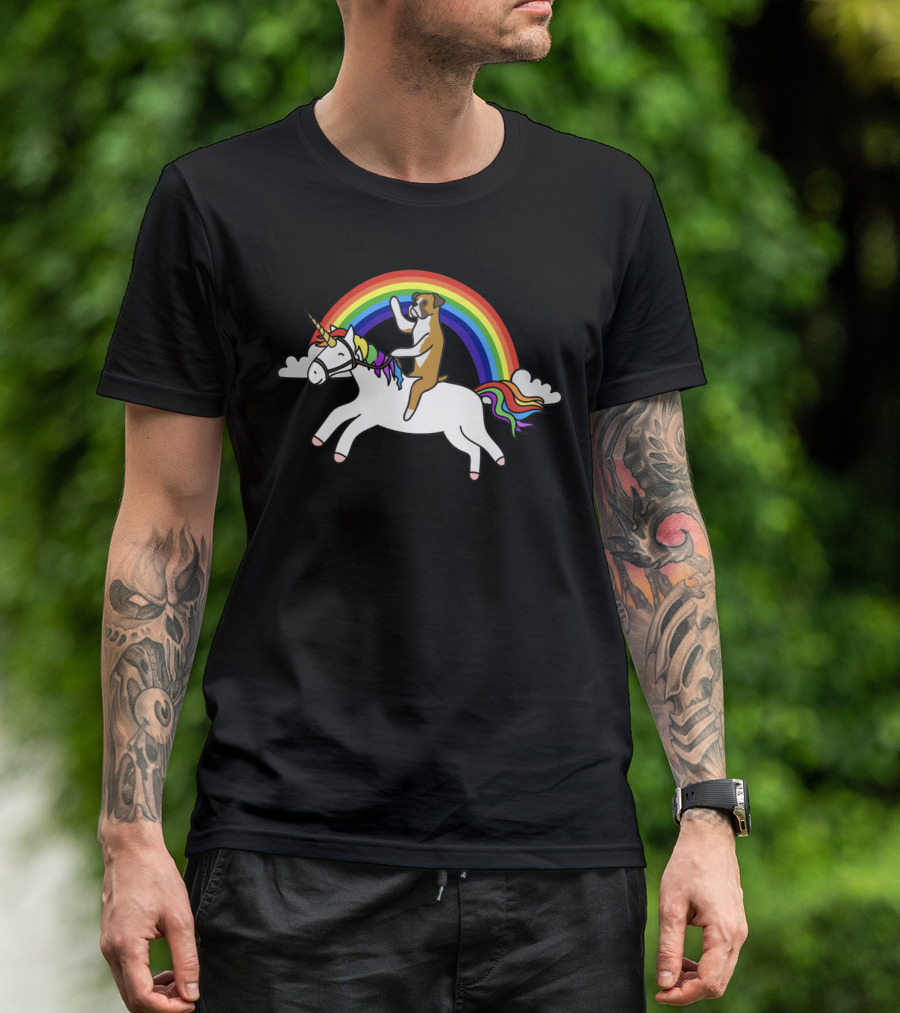 Boxer Dog Riding Unicorn T-Shirt