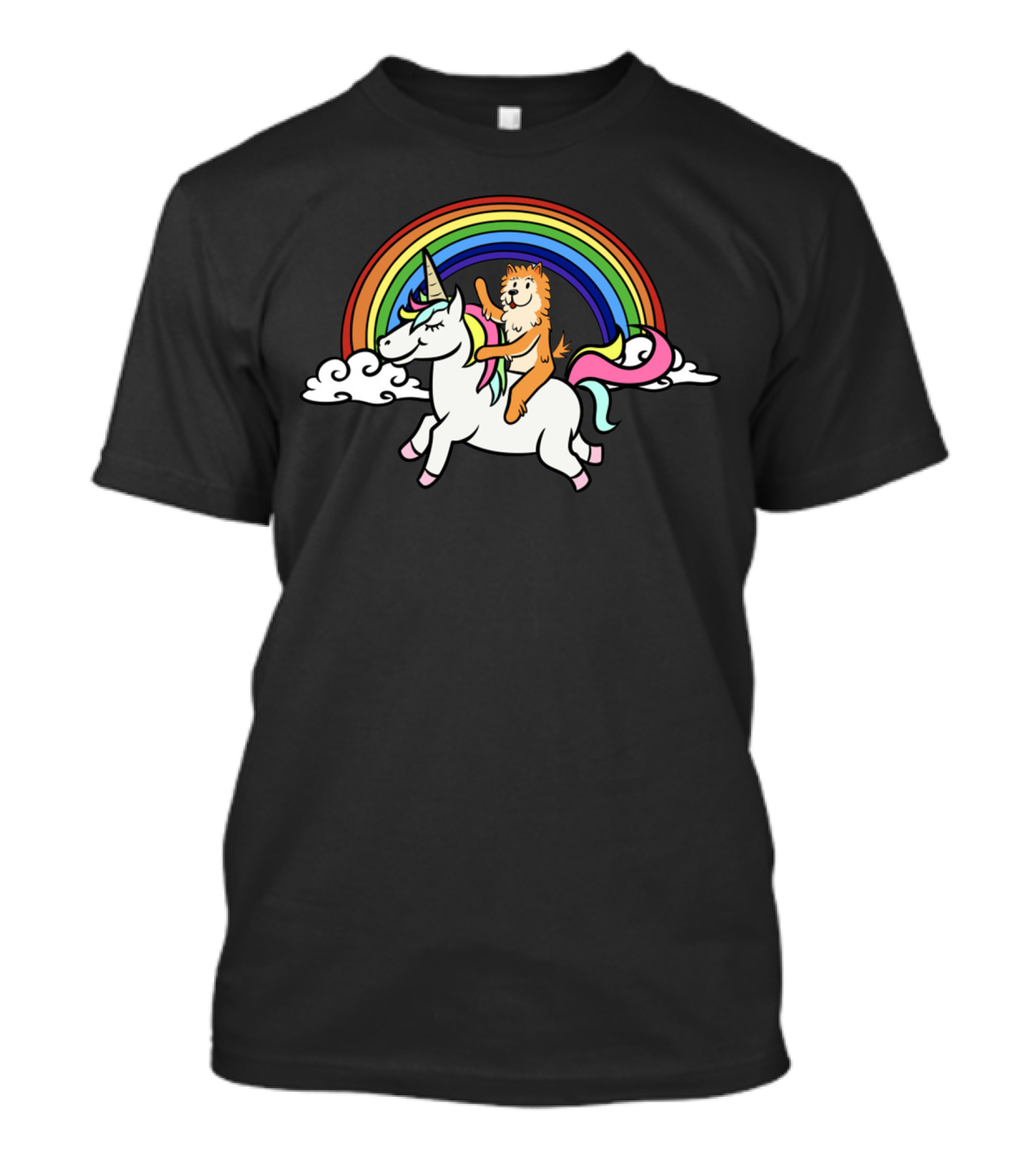 Pomeranian Riding Unicorn With Rainbow And Clouds T-Shirt