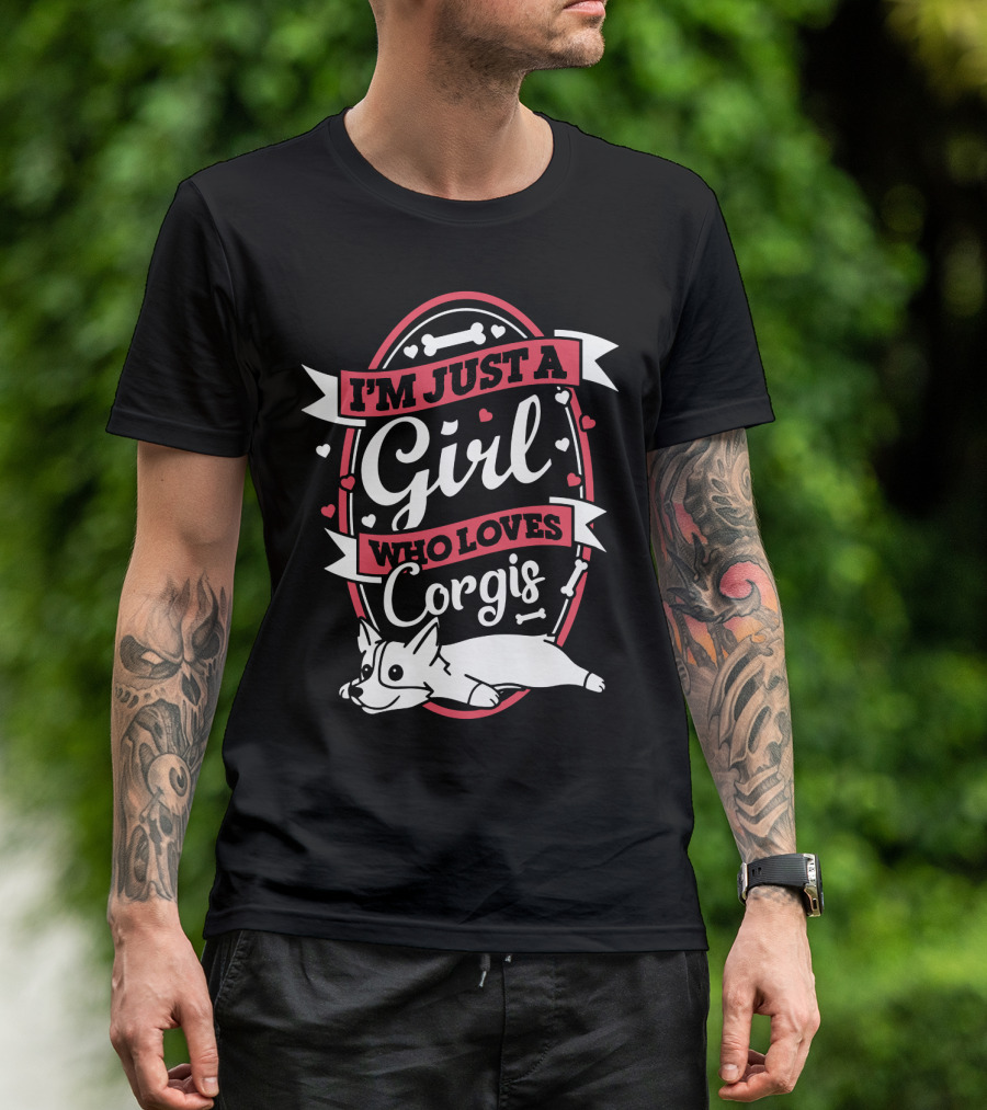 I'm Just A Girl Who Loves Corgis With Playful Hearts And Bones T-Shirt