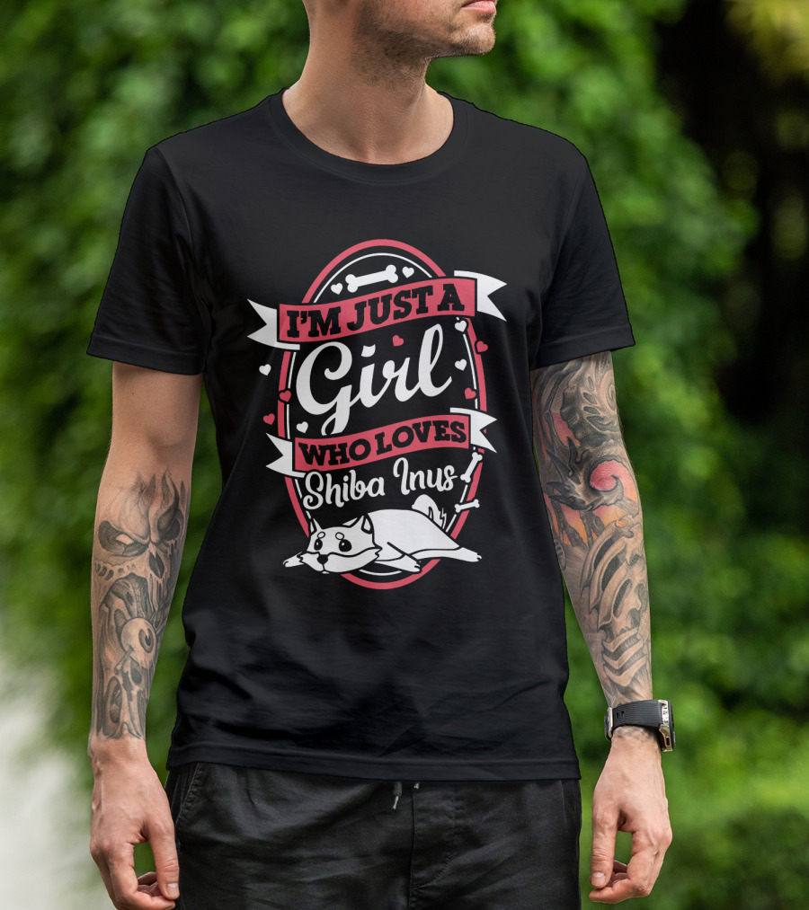 I'm Just A Girl Who Loves Shiba Inus With Cute Dog And Hearts T-Shirt