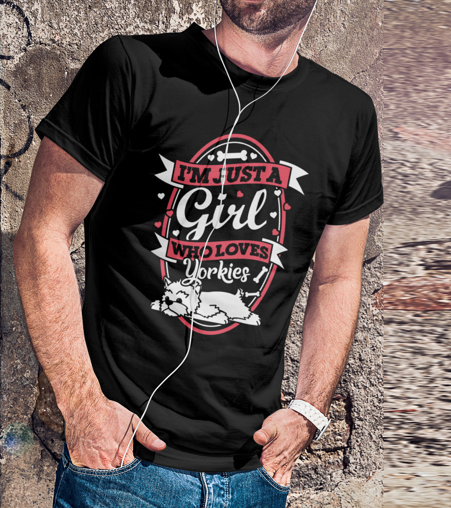 I'm Just A Girl Who Loves Yorkies With Hearts And Bones Elements T-Shirt