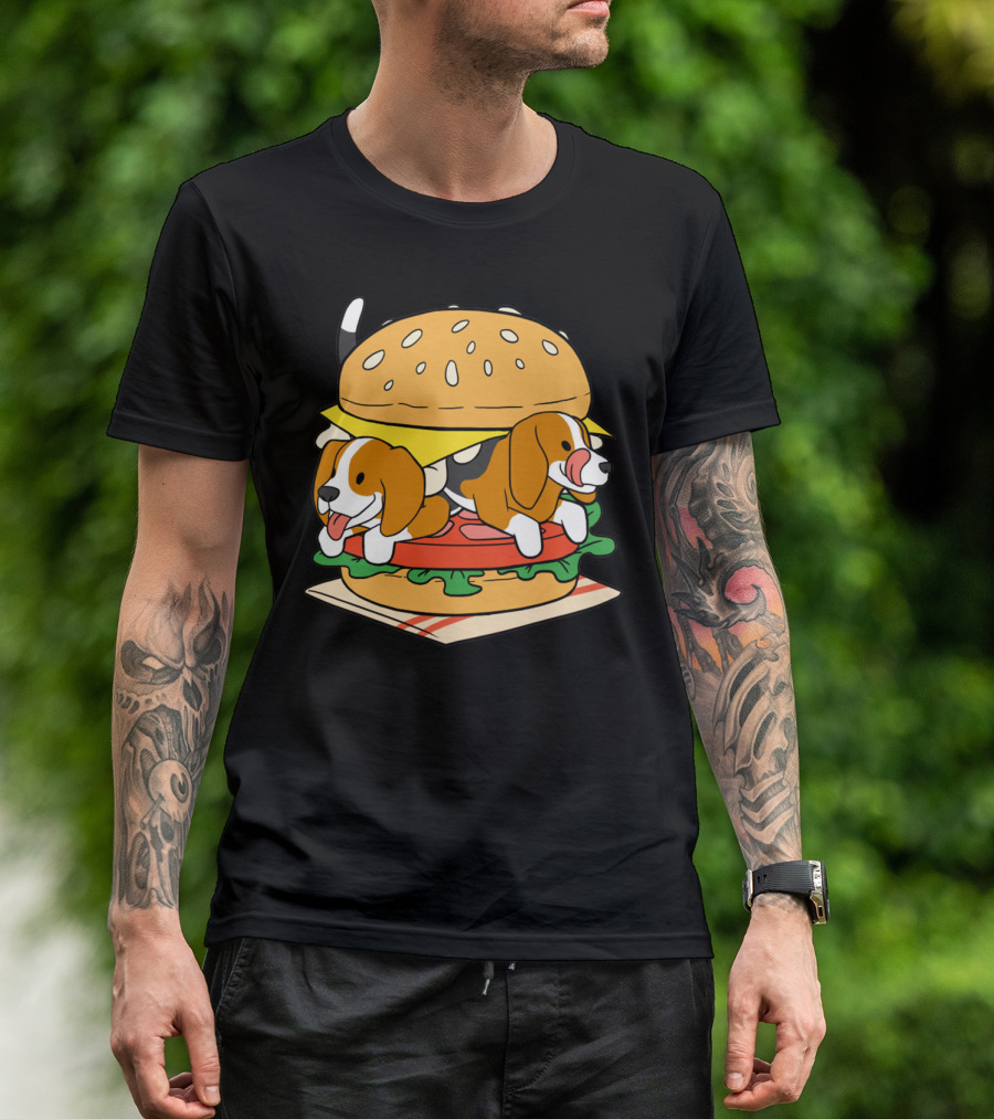 Beagle Burger Cuteness With Cheese, Lettuce, And Tomato T-Shirt