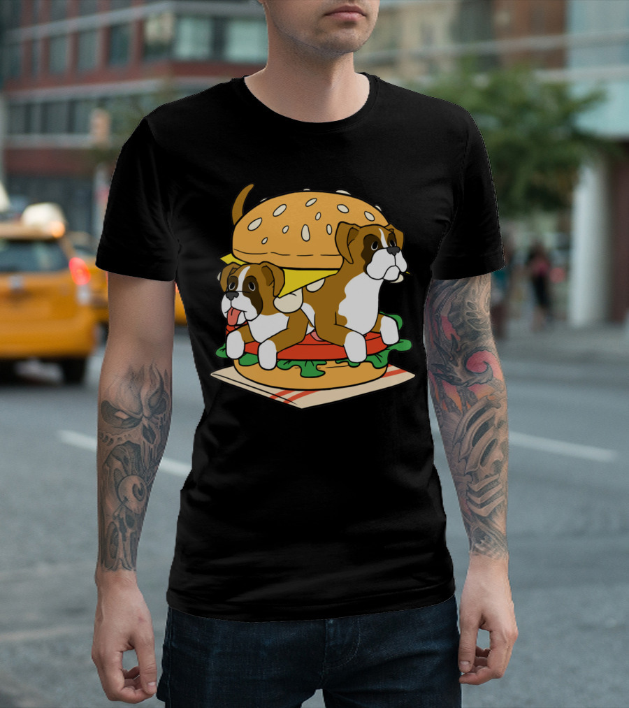 Boxer Dogs Stacked in Cheeseburger Delight T-Shirt
