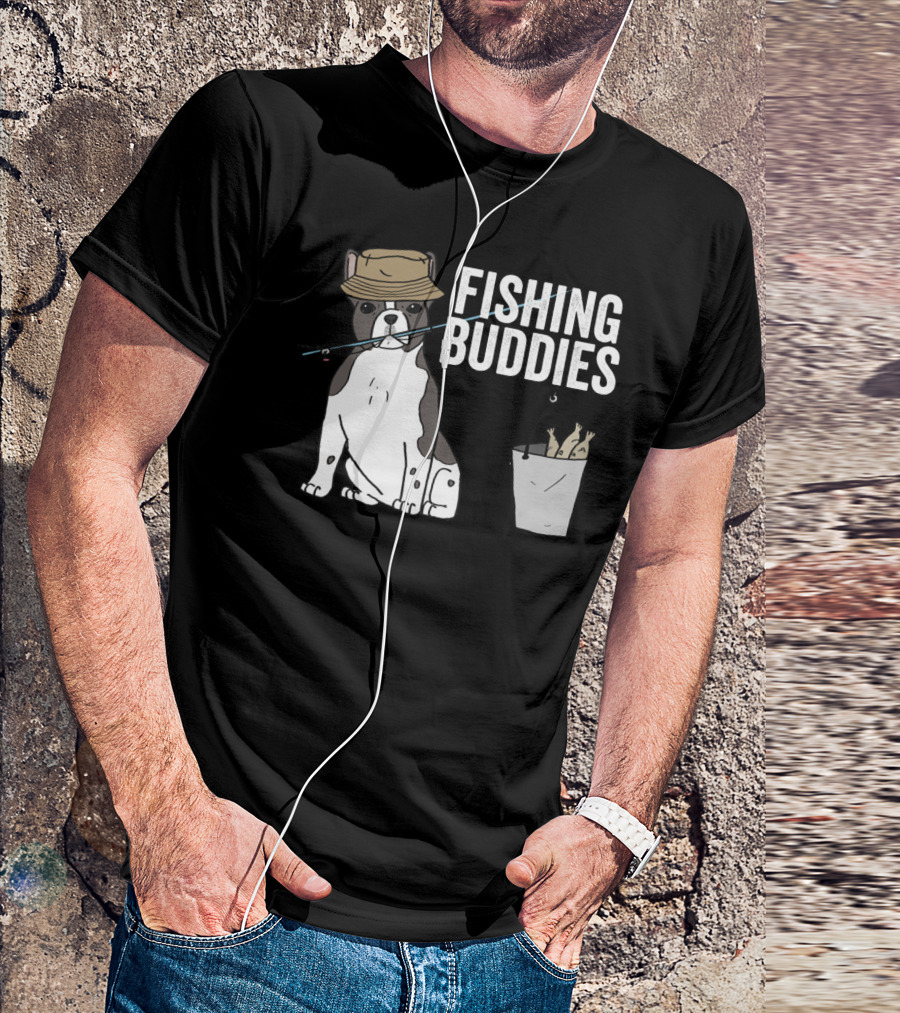 French Bulldog Fishing Buddies With Hat And Fish Bucket T-Shirt