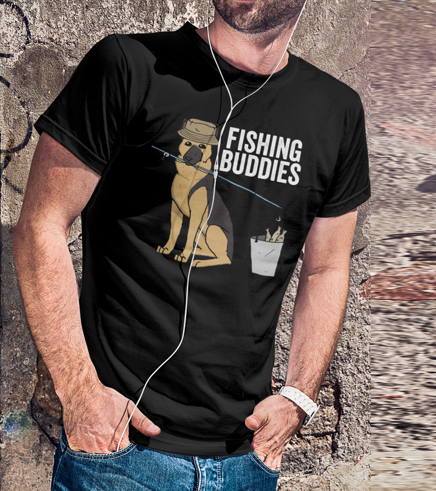Fishing Buddies German Shepherd Bucket And Fishing Rod T-Shirt