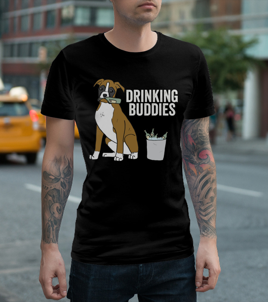 Boxer with Beer Bottles and Bucket - Drinking Buddies T-Shirt
