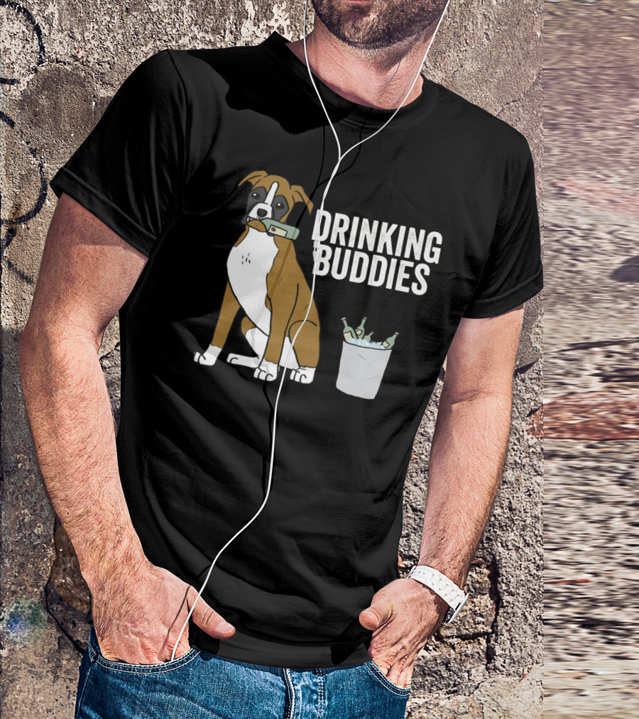 Boxer With Beer Bottles And Bucket - Drinking Buddies T-Shirt