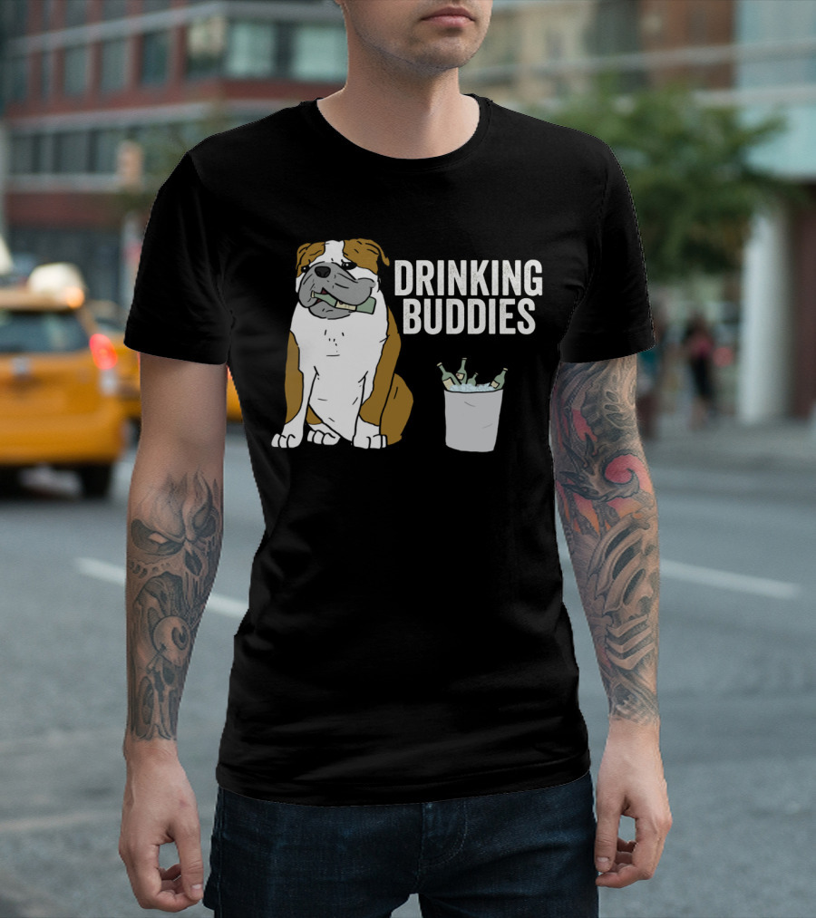 Bulldog Drinking Buddies with Ice Bucket and Bottles T-Shirt