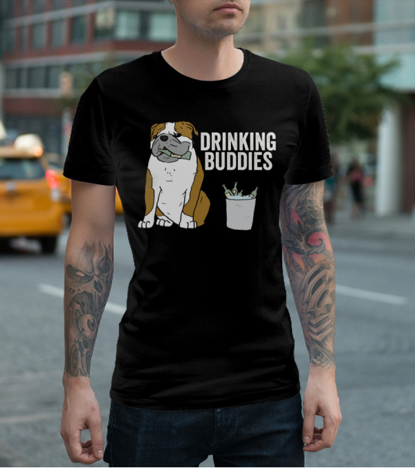 Bulldog Drinking Buddies With Ice Bucket And Bottles T-Shirt
