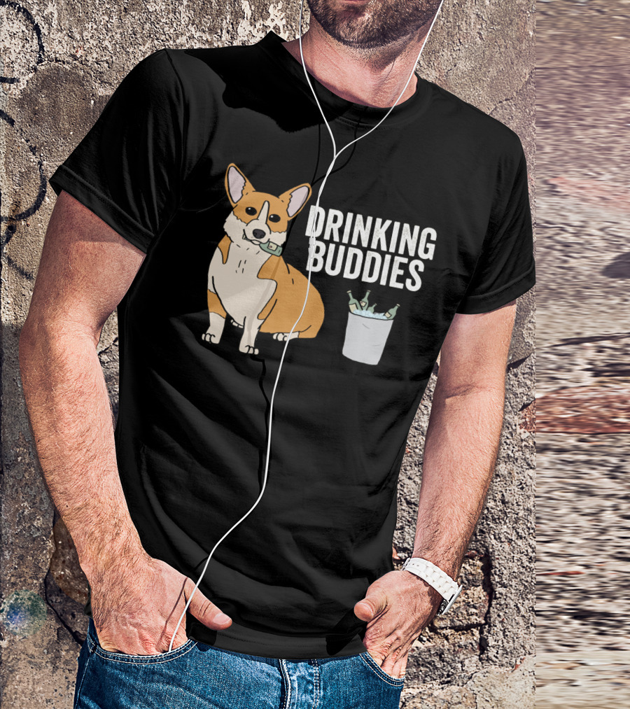 Corgi With Beer Cooler And Drinking Buddies Text T-Shirt