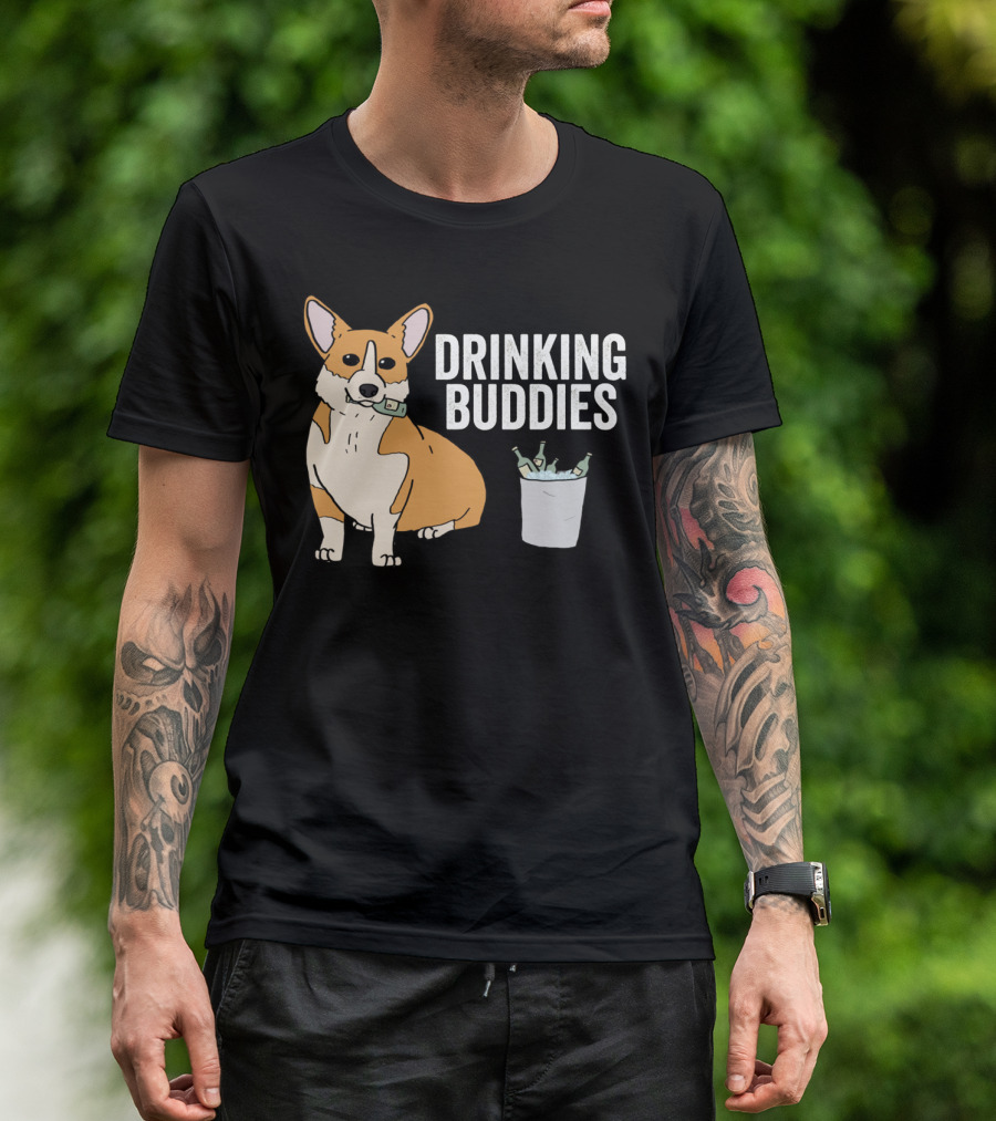 Corgi With Beer Cooler And Drinking Buddies Text T-Shirt