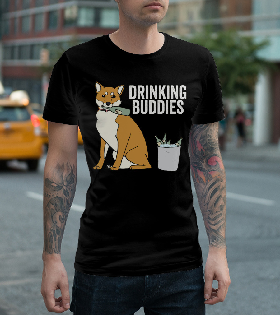 Shiba Inu With Ice Bucket And Bottles Drinking Buddies T-Shirt