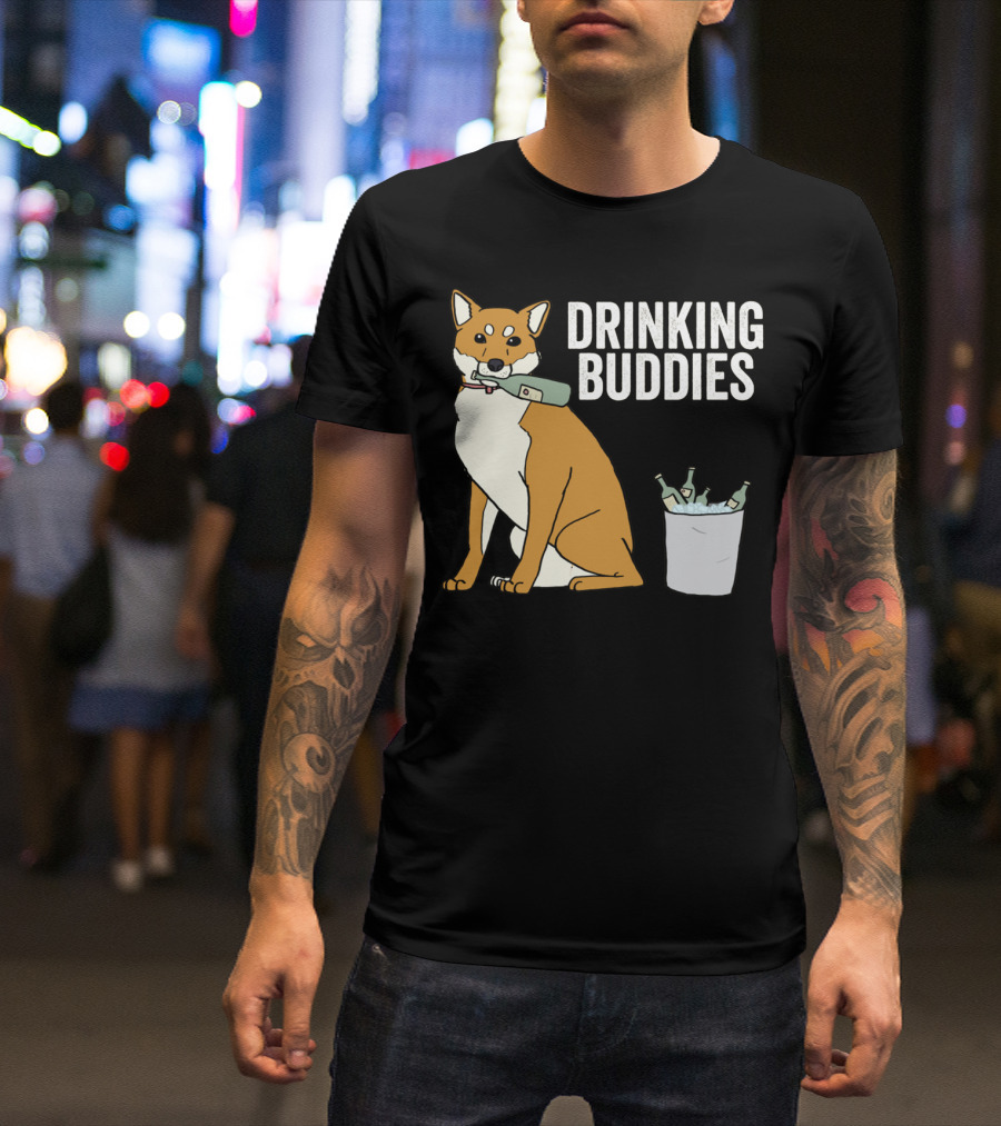 Shiba Inu With Ice Bucket And Bottles Drinking Buddies T-Shirt