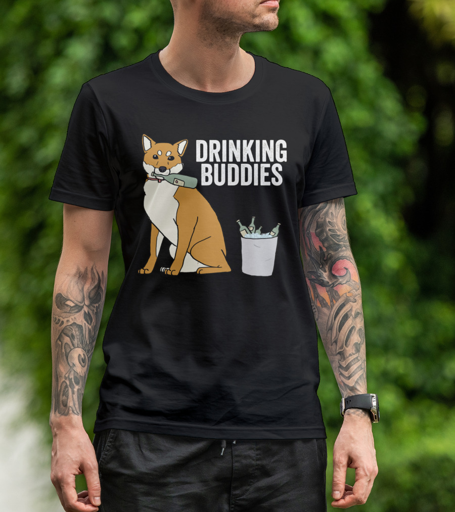 Shiba Inu With Ice Bucket And Bottles Drinking Buddies T-Shirt