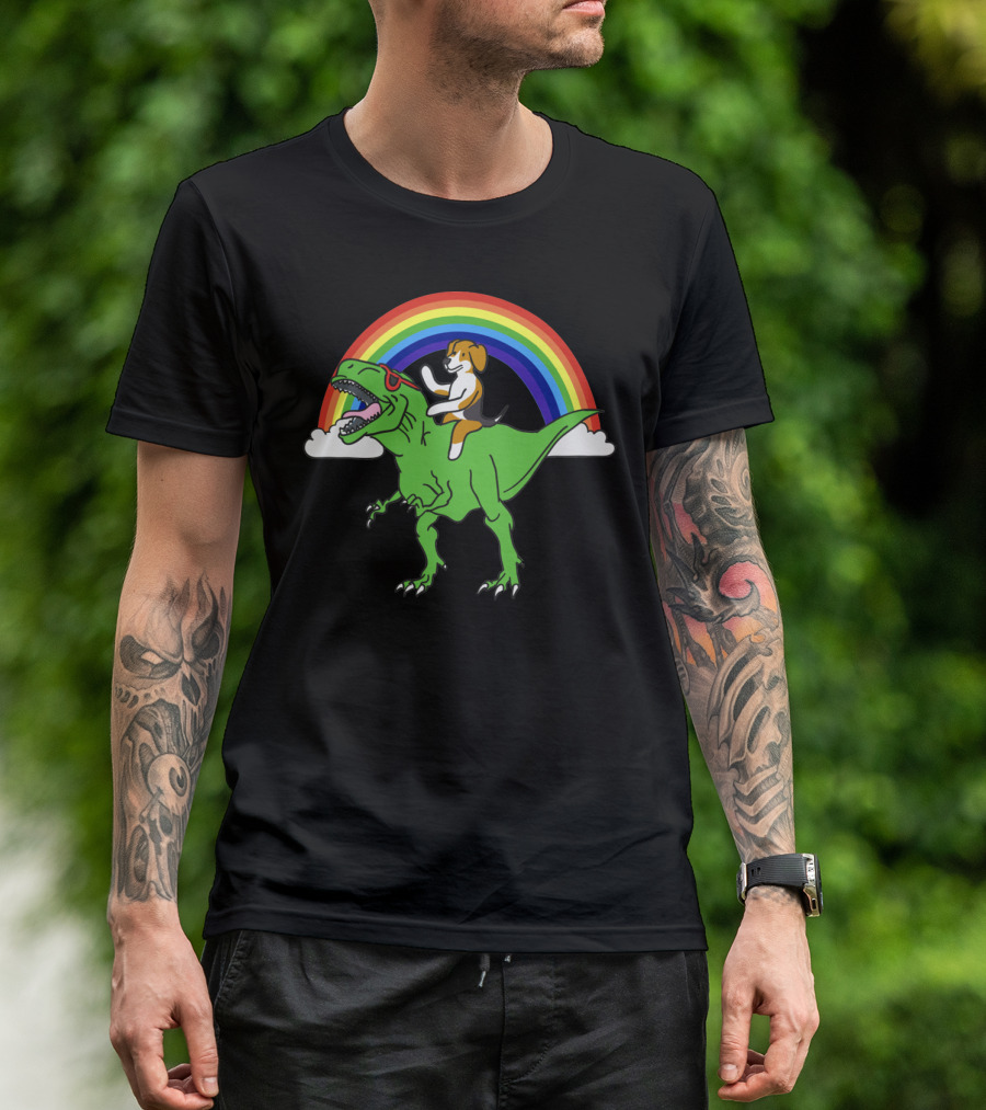 Beagle Dinosaur Riding T-Rex T-Shirt