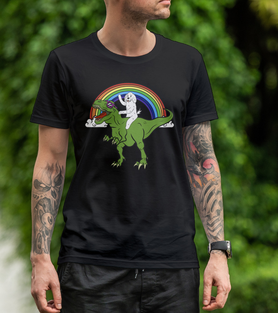 Bichon Frise Riding Tyrannosaurus T-Shirt