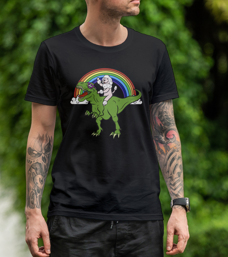Poodle Riding Dinosaur T-Shirt