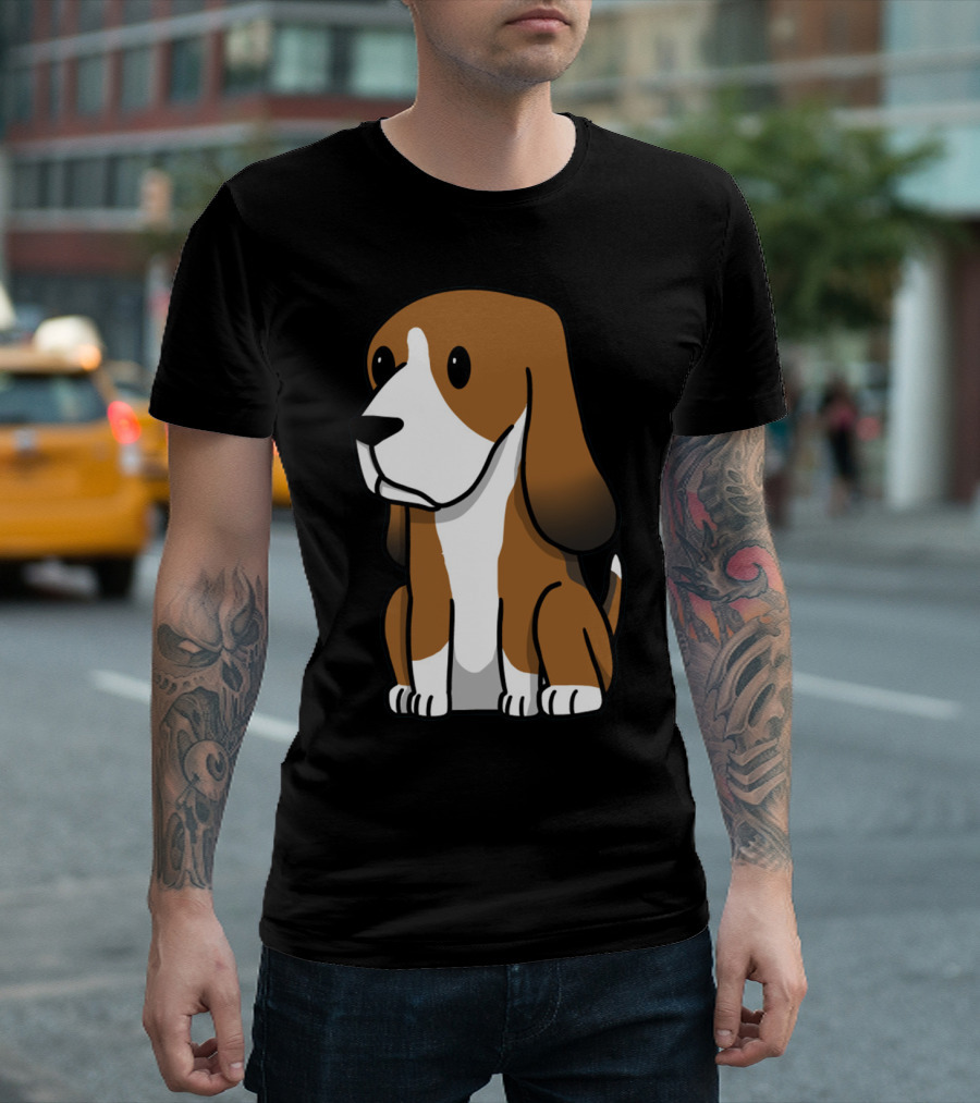 Basset Hound Cute Cartoon Brown And White Dog Sitting T-Shirt